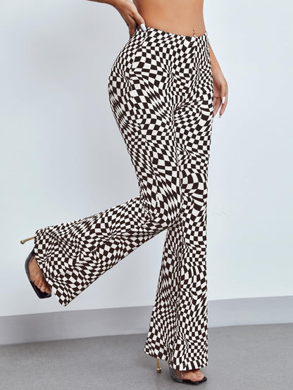 AVANOVA Womens & Girls Black Checkered Print Dress Pants Stretchy Work Slacks Business Casual Office Bell-Bottom/Boot-Cut Elast