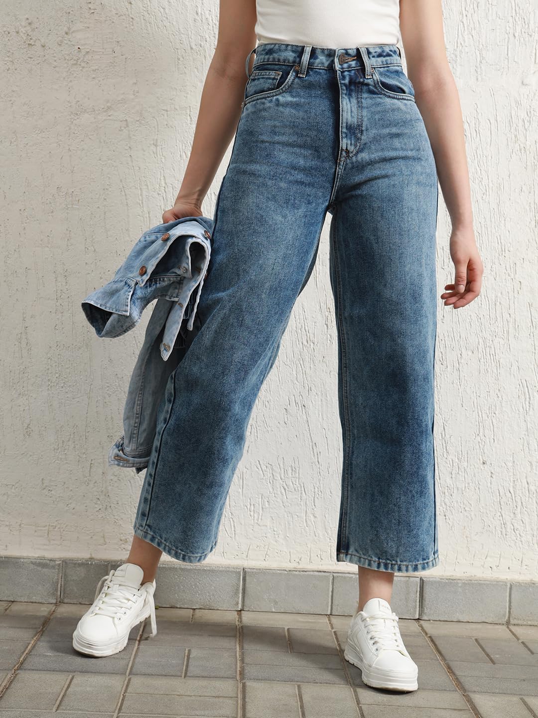 Hubberholme Women Summer Cotton Relaxed Fit High-Rise Smart Casual Jeans 108 Blue