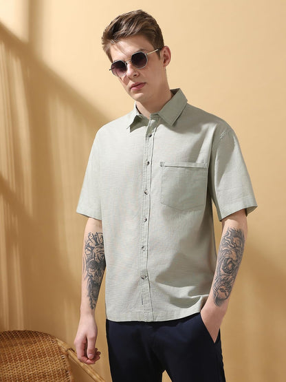 Dennis Lingo Men Relaxed Fit Beige Half Sleeves Pure Cotton Casual Shirt.
