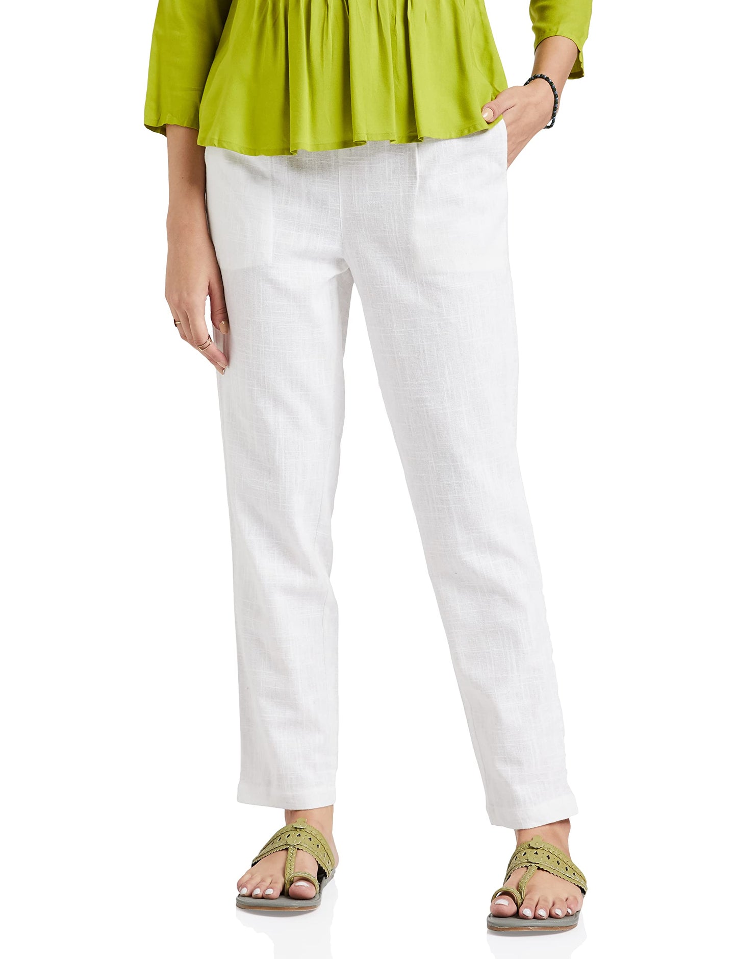 DIGITAL SHOPEE Women Cotton Trouser Pant for Women | Girls Formal Casual Daily Party Office Wear White