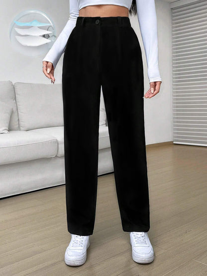 Toochki Spandex Trouser Black Pants for Womens Regular Fit, Bellbottom Straight Pants for Womens