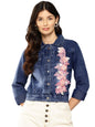 Aarika Womens Blue Colour Embellished Denim Jacket (S-L)