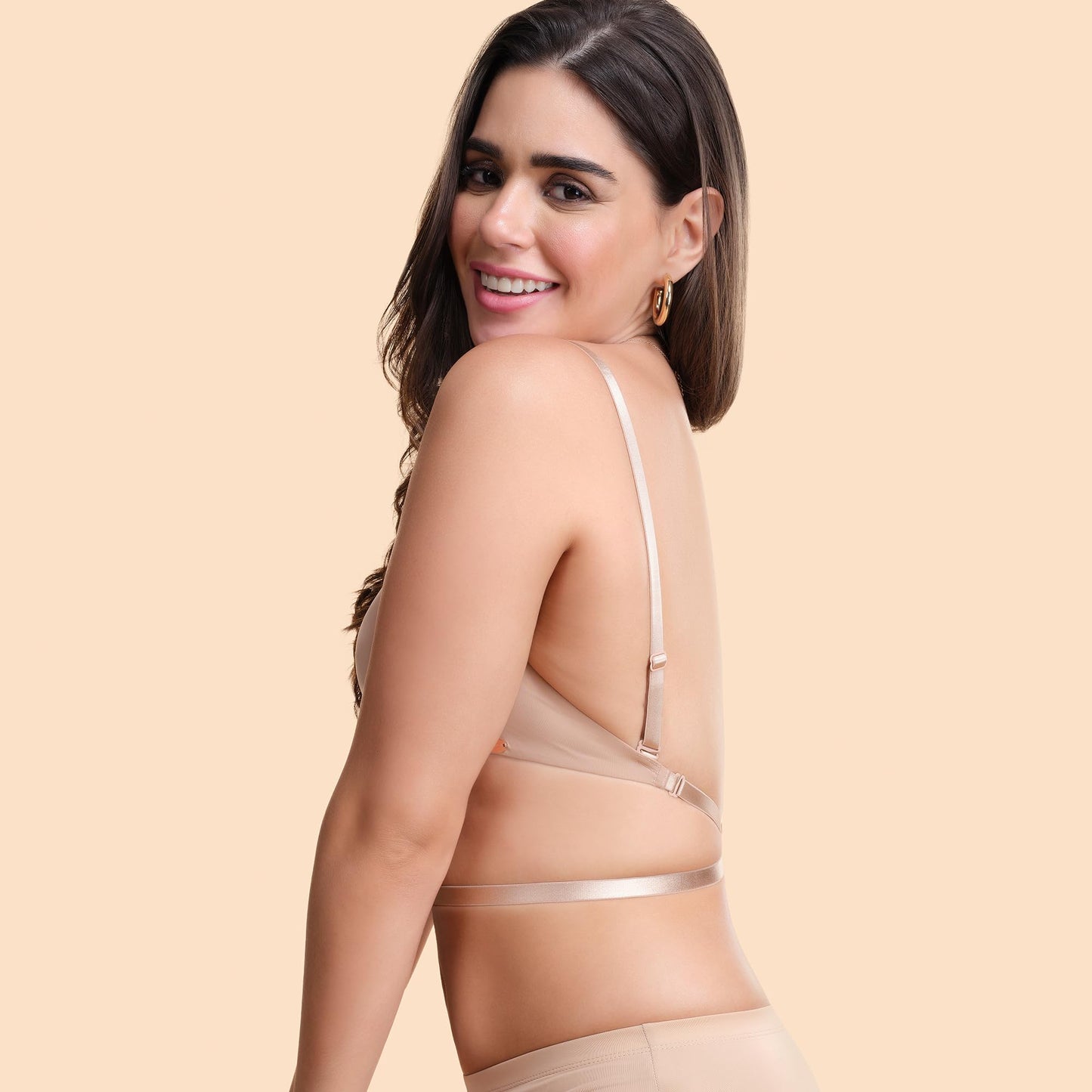 Enamor Womens 81% Nylon & 19% Spandex Wire Free Low Criss-Cross Back Convertible Padded and Wirefree Medium Coverage Plunge Bra