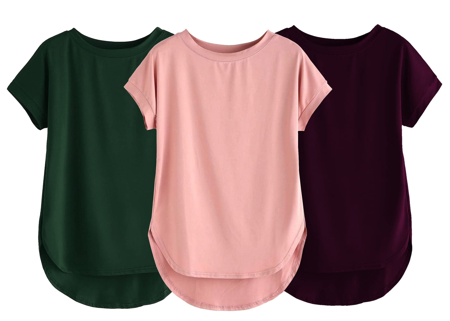Fabricorn Combo Of Three Plain Bottle Green, Dusty Rose And Wine Round Neck Up And Down Cotton Tshirt For Women (Bottle Green, D