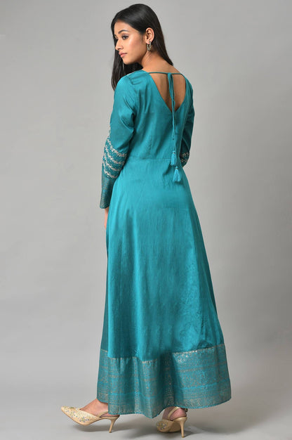 W Teal Embroidered Blend Maxi Dress For Women