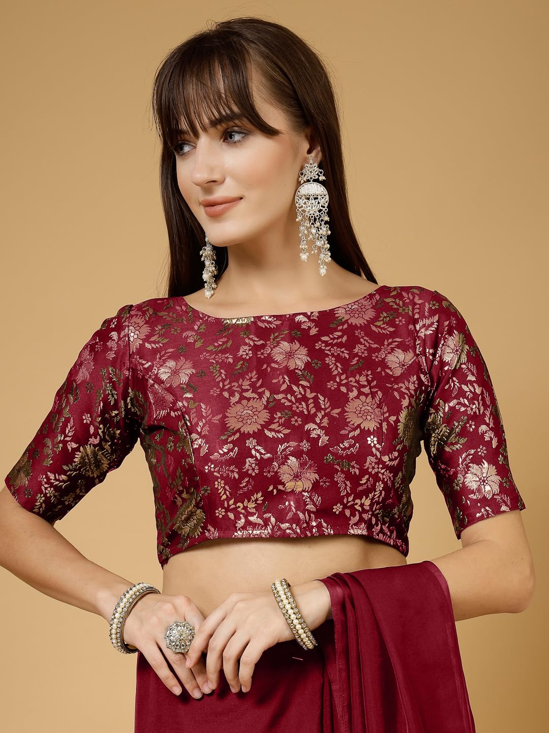 Oomph! Readymade Blouse For Women, Brocade, Boat Neck, Rbbl506