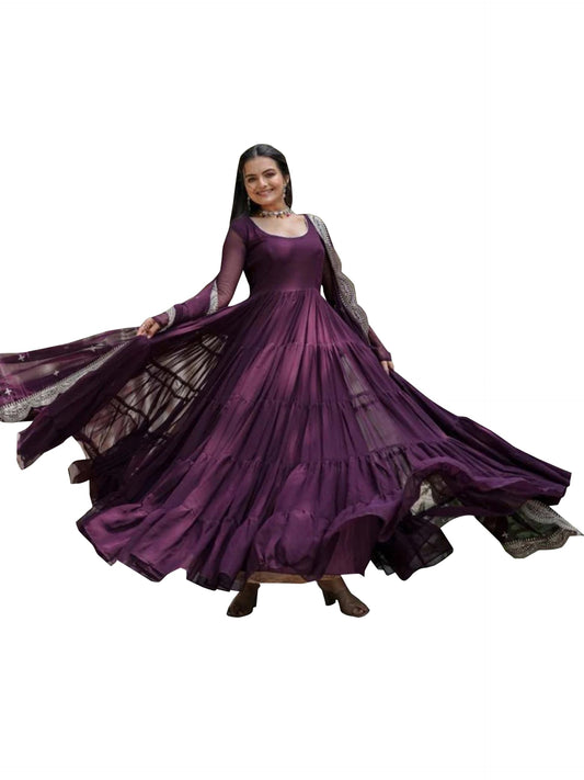 Fashion Basket Georgette Anarkali Dress for Women Purple
