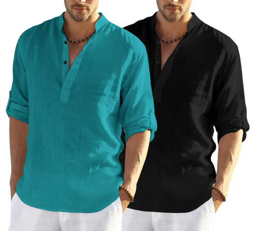 Bellstone MenS Solid Regular Fit Dress Shirt (Kurta800_Combo_Rama_Black_Xl