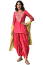 Aurelia Women Pink Embroidered Short Kurta With Dhoti Pants And Green Dupatta_22Aud10498-504403_S