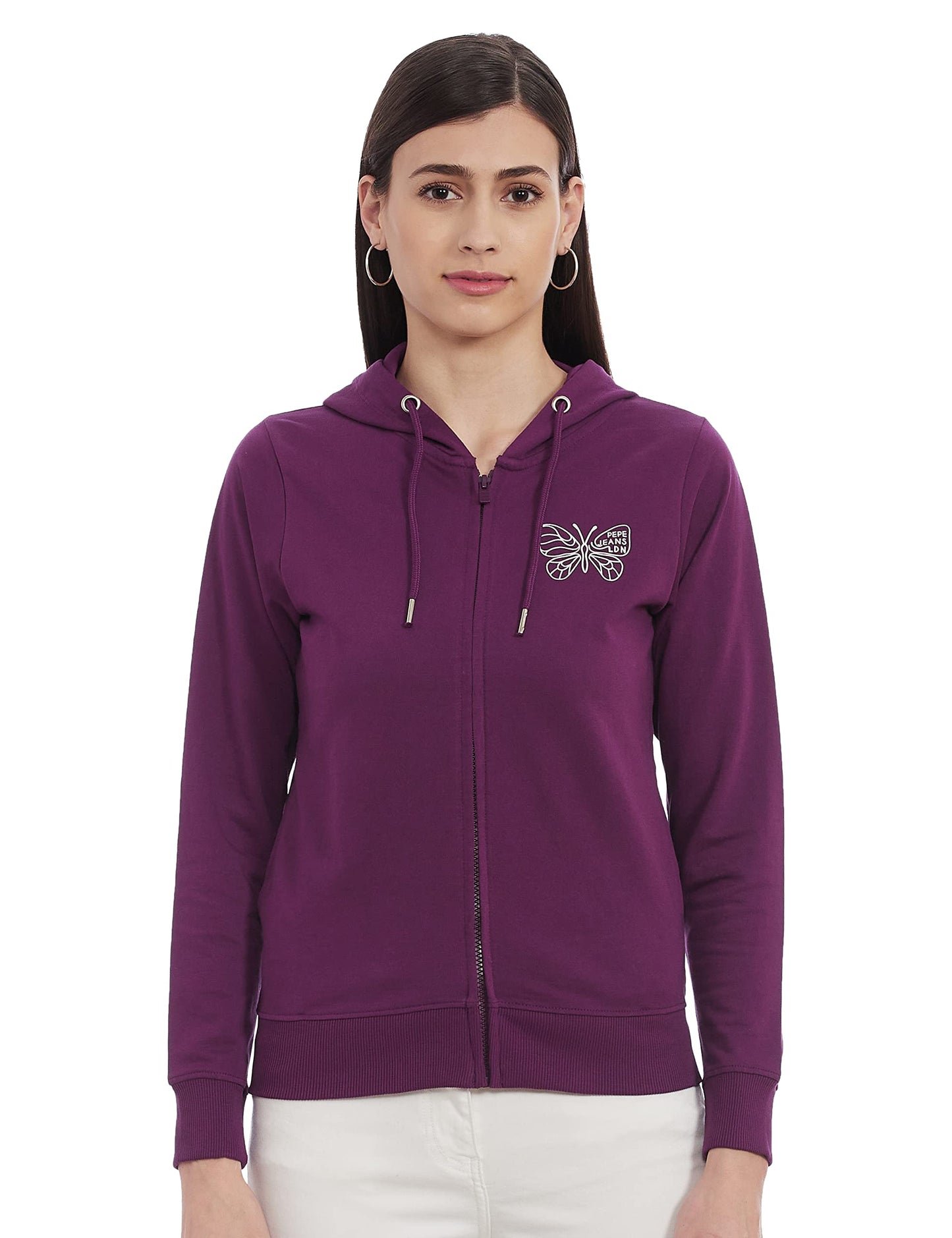 Pepe Jeans Women Hooded Neck Full Sleeve Purple Sweatshirt(_8905074354887_L_Dk Plum_)