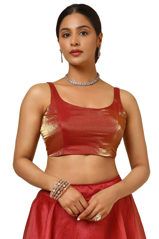 Soch Womens Wine Organza Scoop Neck Padded Blouse