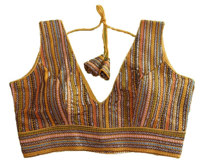 Vihu Fashion Womens Sleeveless Readymade sabyasachi Pattern V Neck Blouse Embroidery Work with Sequence Blouse Indian Ethnic we