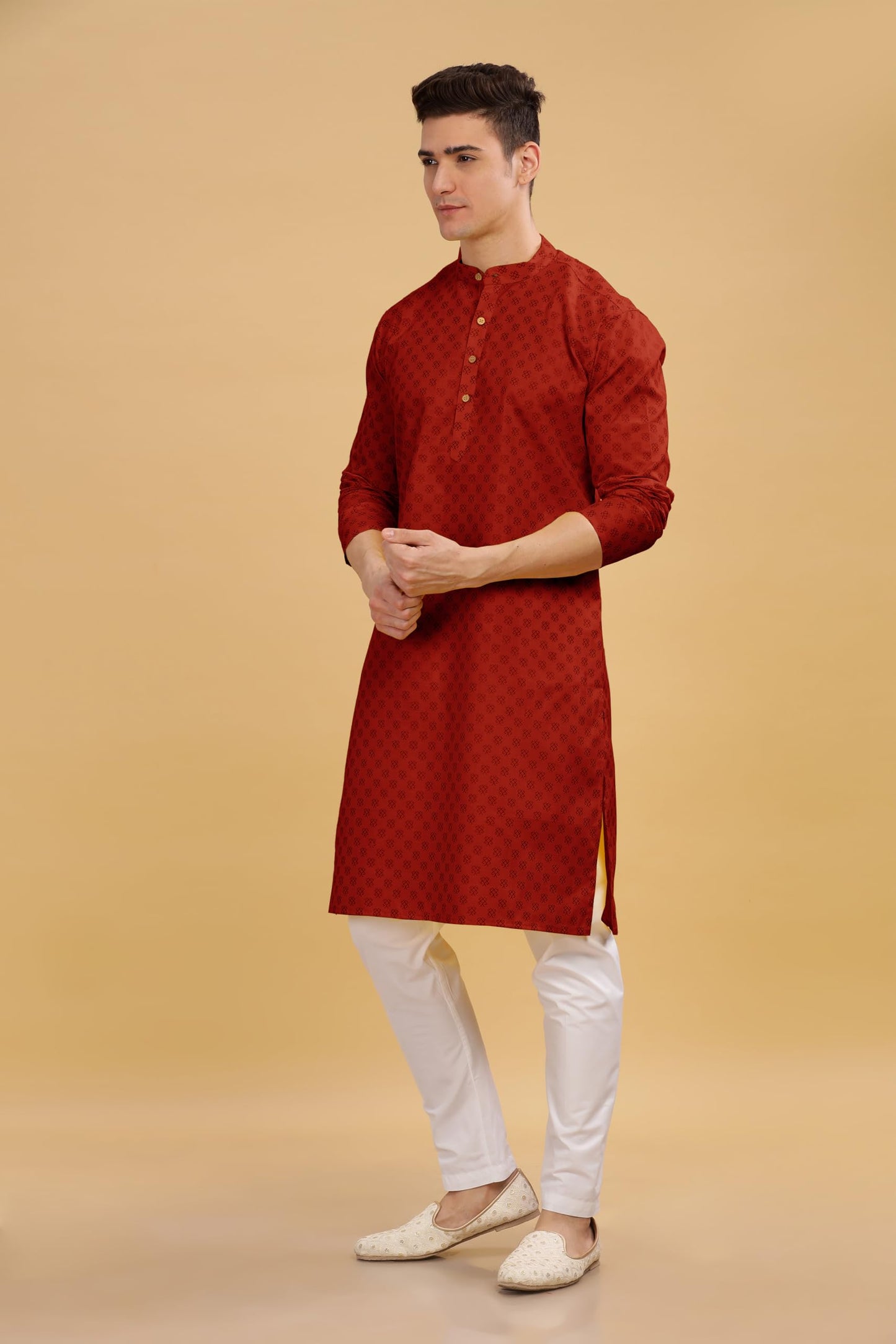 Be Active MenS Cotton Solid Regular Kurta (C-399-1_Red