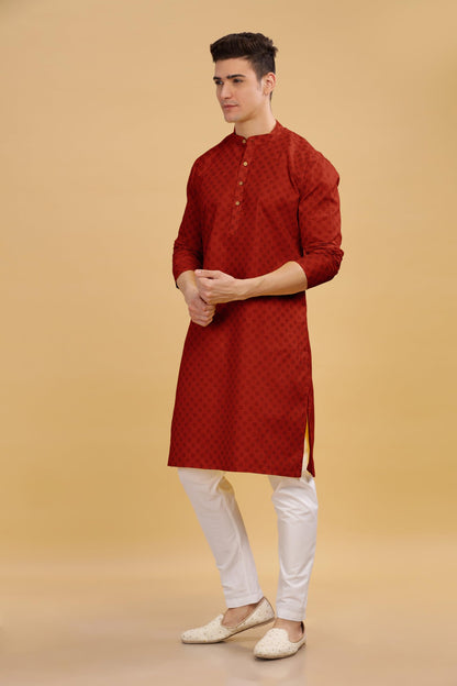 Be Active MenS Cotton Solid Regular Kurta (C-399-1_Red