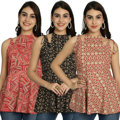 Pinkmint Halter Neck with Tie Back Short Combo Tops for Women ll Fancy Regular Fir Tops ll Casual Wear (Pack of 3)