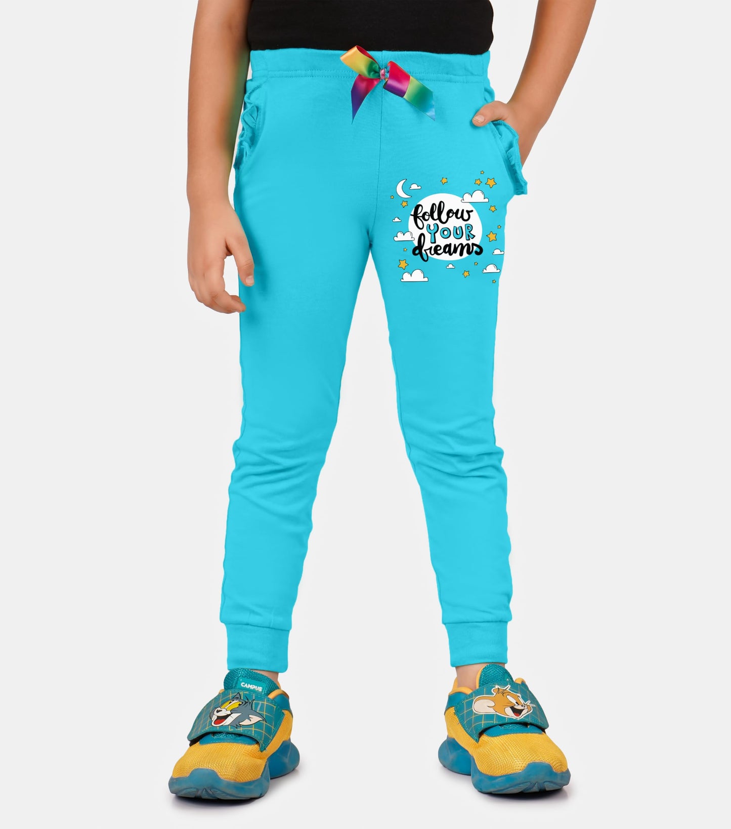 Kyda Kids Cotton Printed Regular Fit Track Pants For Girls (Pack Of 2)