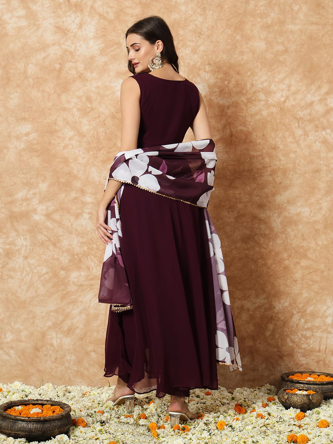 Fashion Basket Women's Georgette Solid Anarkali Kurta Set