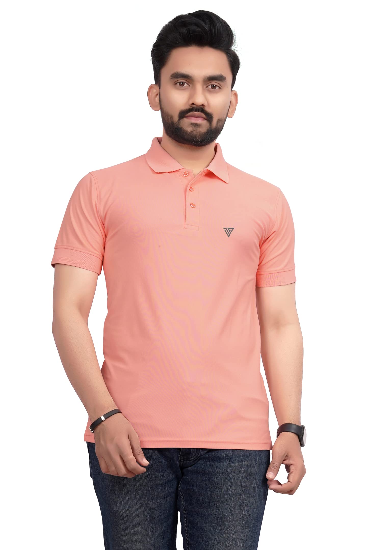 More & More MenS Solid Regular Fit Polo Peach