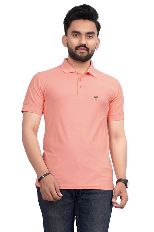 More & More MenS Solid Regular Fit Polo Peach
