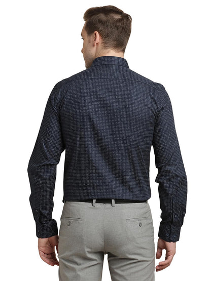 Turtle Men 100% Cotton Slim Fit Blue Printed Full Sleeve Formal Shirt
