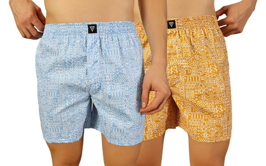 Thomas Scott Mens 100% Cotton Printed Boxer Shorts | Regular Fit | Soft & Breathable Innerwear | Pack of 2 | TSBPO2011_Multicol