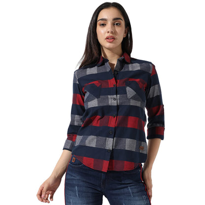 Campus Sutra Womens Multicoloured Checkered Button Up Regular Fit Shirt for Casual Wear | Spread Collar | Long Sleeves | Cotton