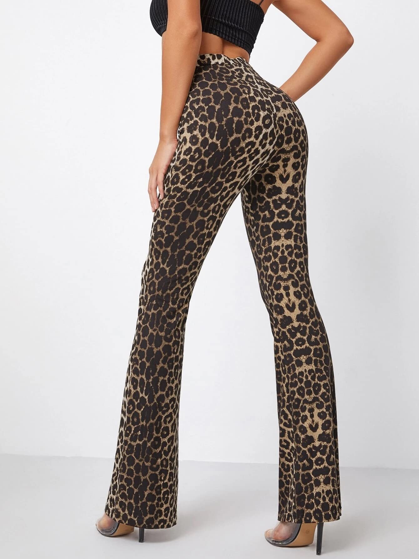 Shasmi Womens & Girls Lepard Black Lepard Print Dress Pants Stretchy Work Slacks Business Casual Office Bell-Bottom/Boot-Cut El