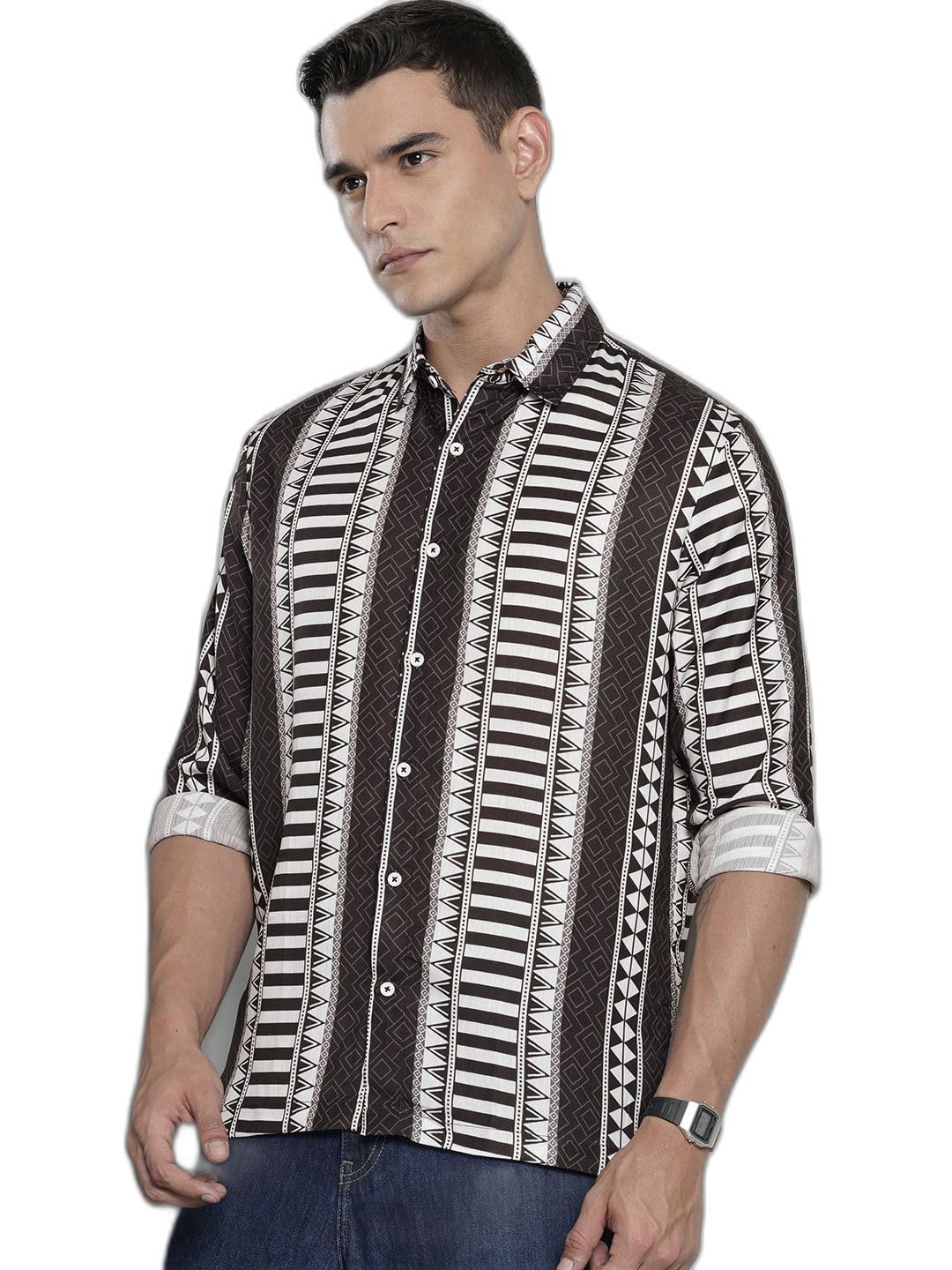 The Indian Garage Co Mens Relaxed Fit Aztec Print Resort Wear Sweater