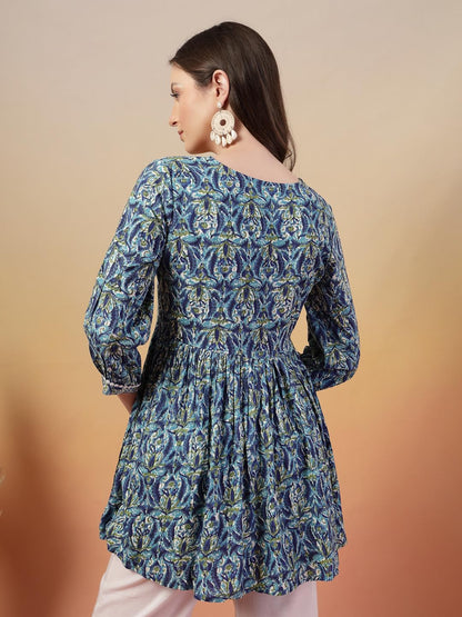 Stylum Womens Blue Floral Printed Rayon Peplum Top