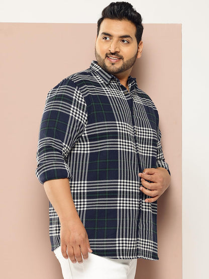 Thomas Scott | Mens | Checks Printed | Plus Size | Regular Fit | Knitted | 100% Cotton | Long Sleeve | Shirts for Men (TS1741_N