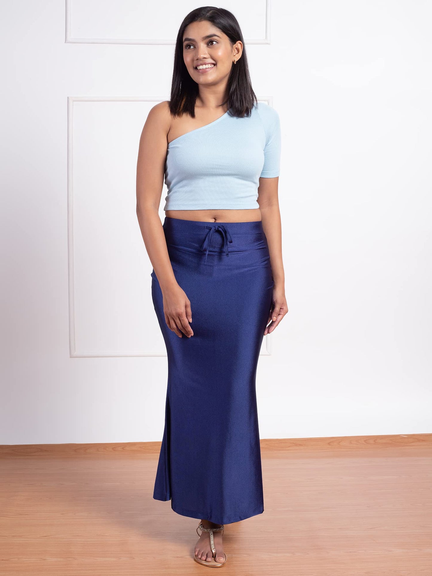 NYKD Everyday Saree Petticoat for Women - Shapewear with Drawstring, Side Slit, Mermaid Cut - Saree Shapewear, NYOE01, NAVY