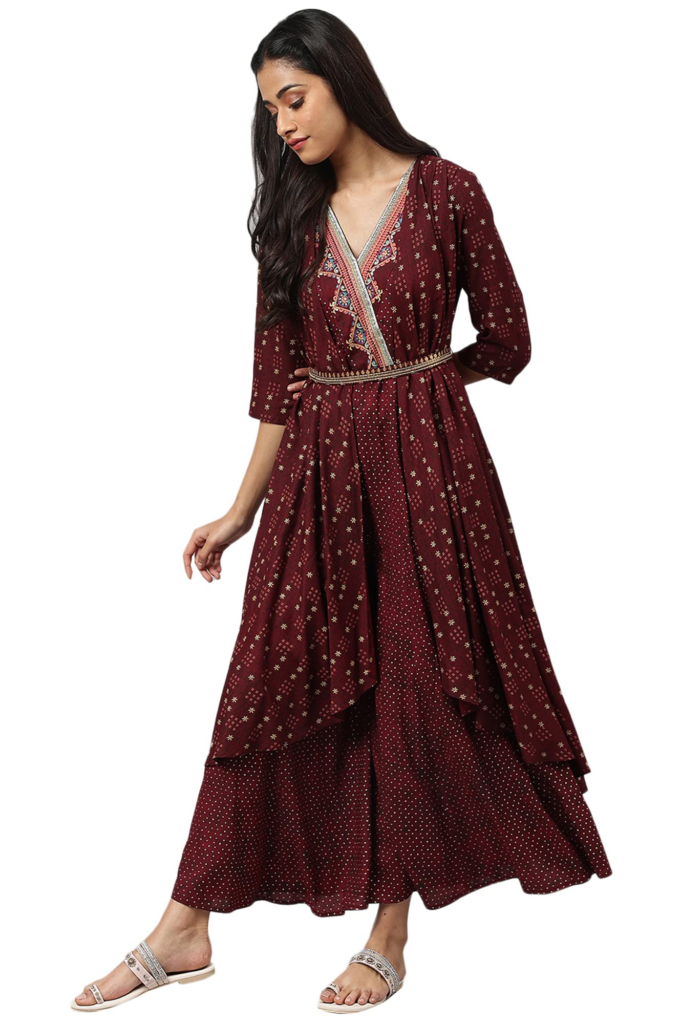 W for Woman Heavy Festive Gillet Kimono Jumpsuit with Metallic Embroidery