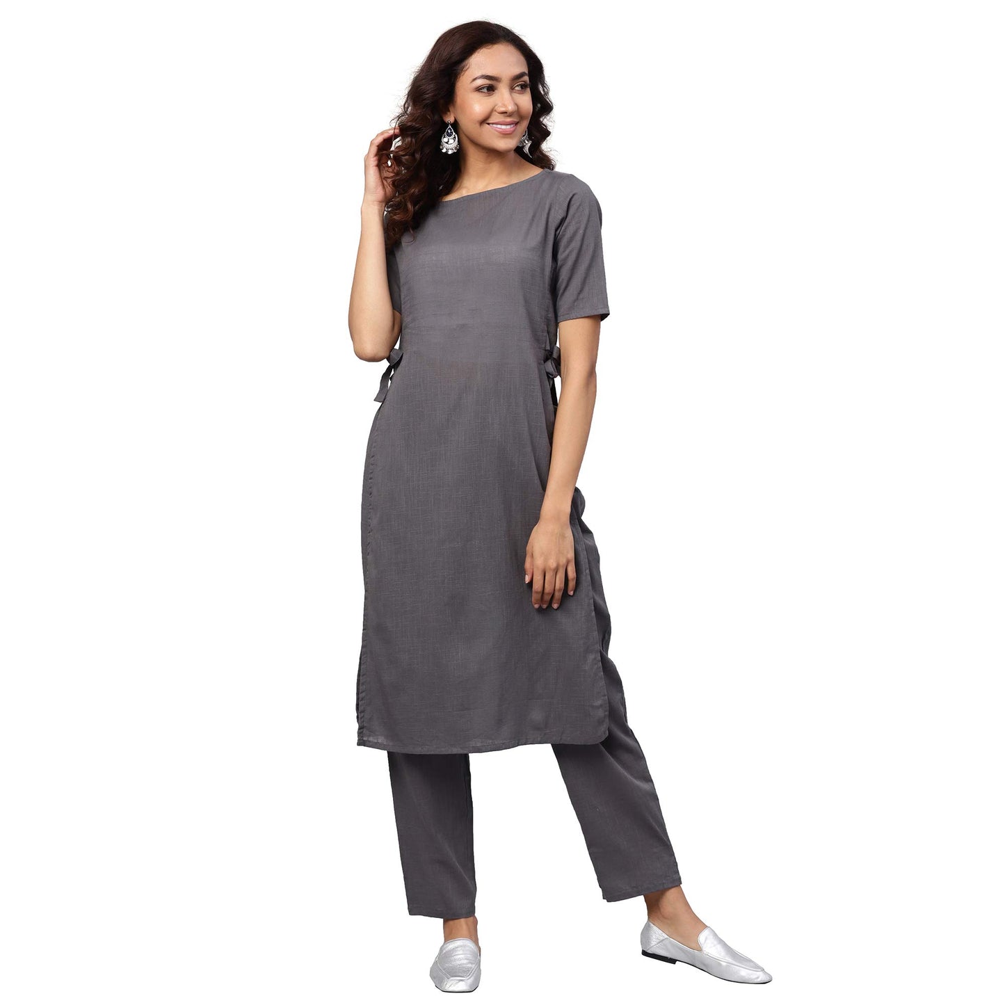 idaLia Women's Cotton Blend Flared Regular Kurti