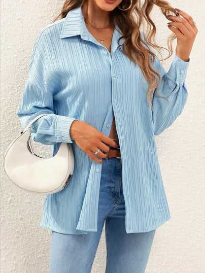 CB-COLEBROOK Womens Textured Loose Fit Button Down Shirt (WO-1035_Light Blue