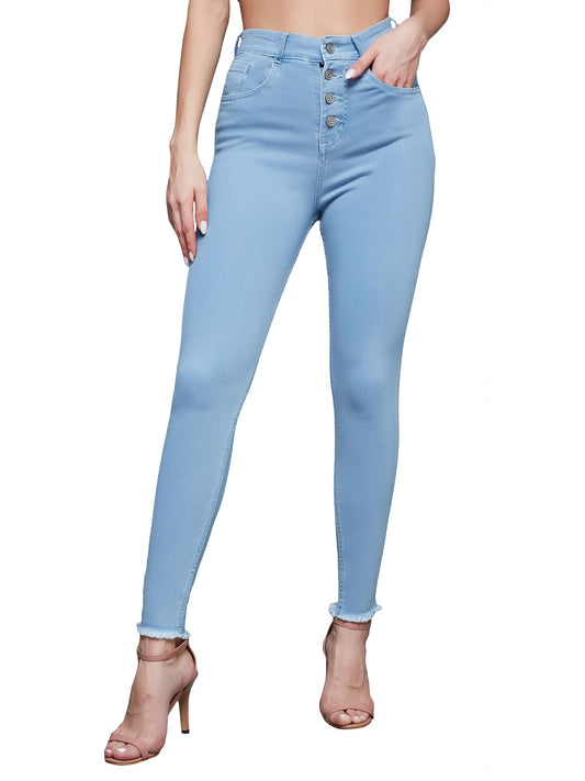 Miss Chase WomenS Skinny High Rise Clean Look Fringed Hemline Cropped Acid Wash Solid Stretchable Denim Jeans (Mcss19Den08-20-1