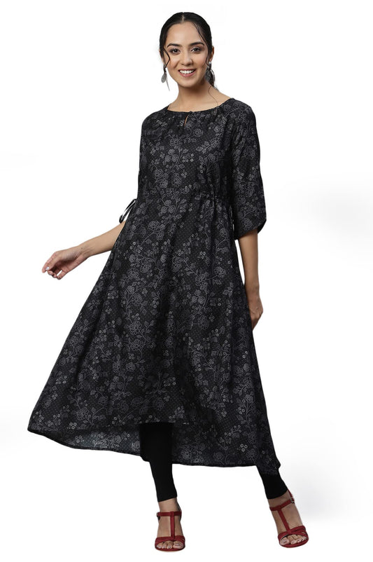 Aurelia Women's Silk Straight Fit Straight Beauty Kuchai Floral Printed Kurta