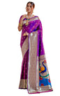 Pujia Mills Woman Pure Banarasi Silk Paithani Saree Indian Ethnic Wear Kanjivaram Saree With Heavy Golden Zari Woven Border With