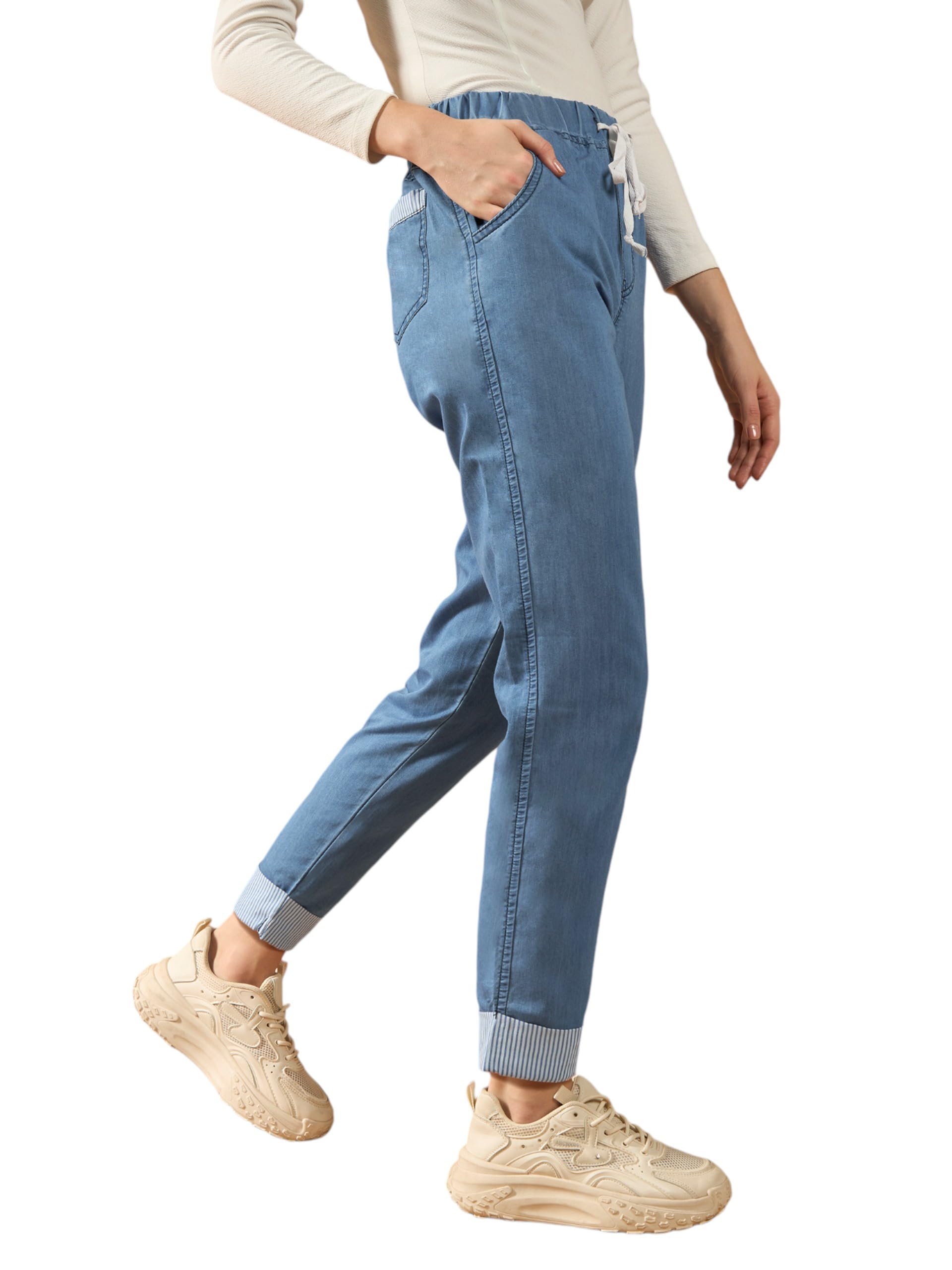 Dolce Crudo Womens High Rise Denim Joggers(DOAW24DEN93-96-115-28, Blue, 28)