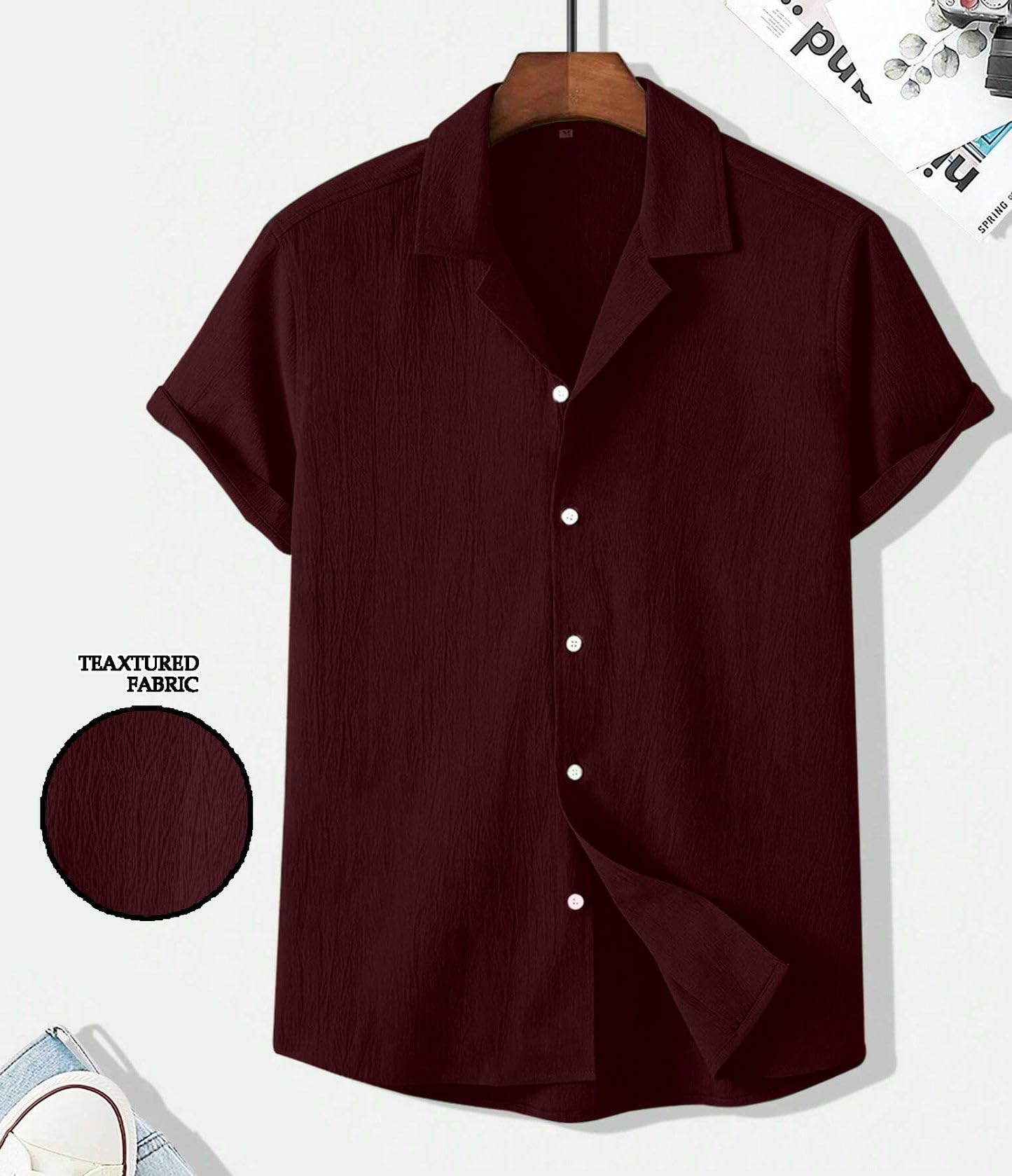 Funky Rich MenS Solid Modern Fit Shirt (3288- Maroon