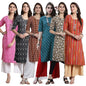 Pinkmint WomenS Crepe Kurti Round Neck Straight Kurti For Women Comfortable Kurti Regular Wear Kurti For WomenS (Pack Of 6)