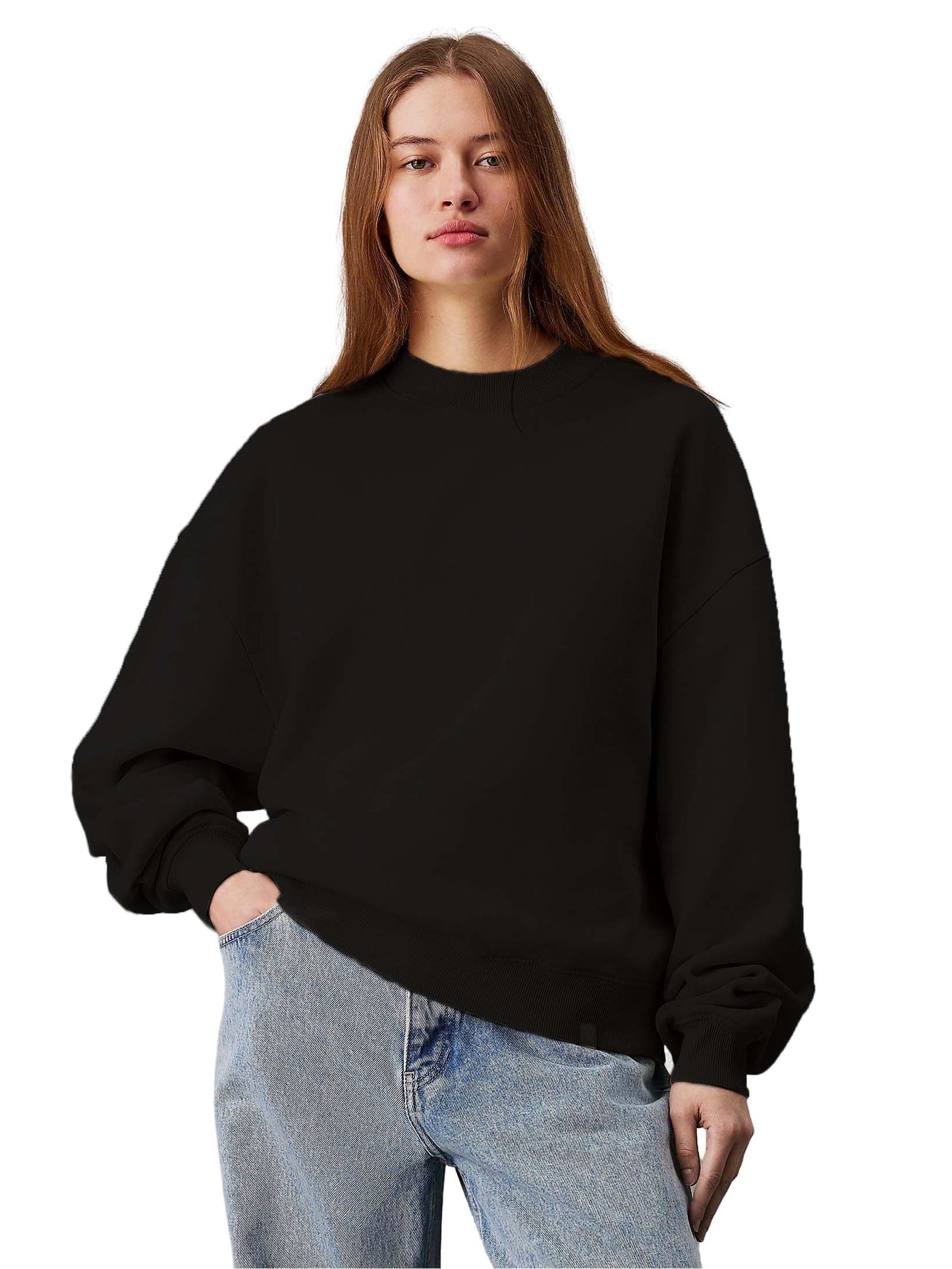 Kotty WomenS Fleece Sweatshirt Solid Pattern With Classic Round Neck(Black,S)