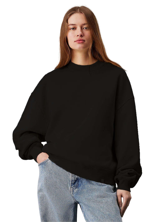 Kotty WomenS Fleece Sweatshirt Solid Pattern With Classic Round Neck(Black,S)