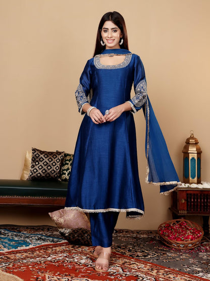 Varanga Women Ethnic Motifs Embroidered Panelled Kurta with Palazzos & Dupatta