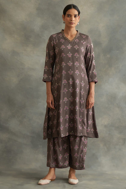 W for Woman Women Rayon Dark Handblock Print Regular Kurta