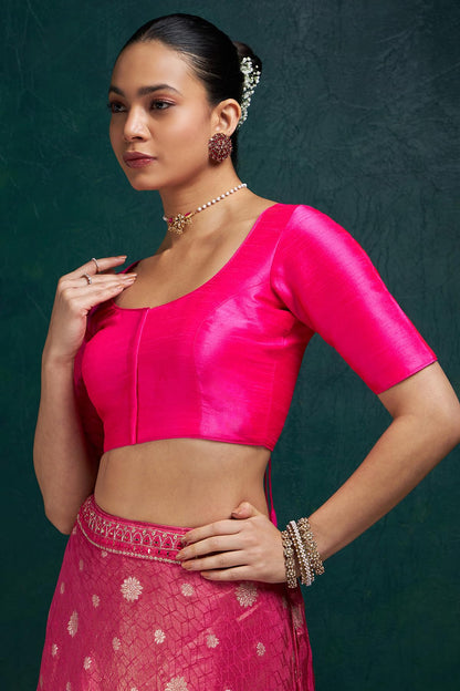 Soch Womens Fuchsia Solid Art Silk Padded Blouse