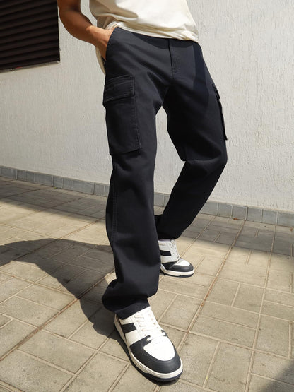 Hubberholme Men Blue Smart Casual Summer Cotton Loose Fit Solid Trousers_18