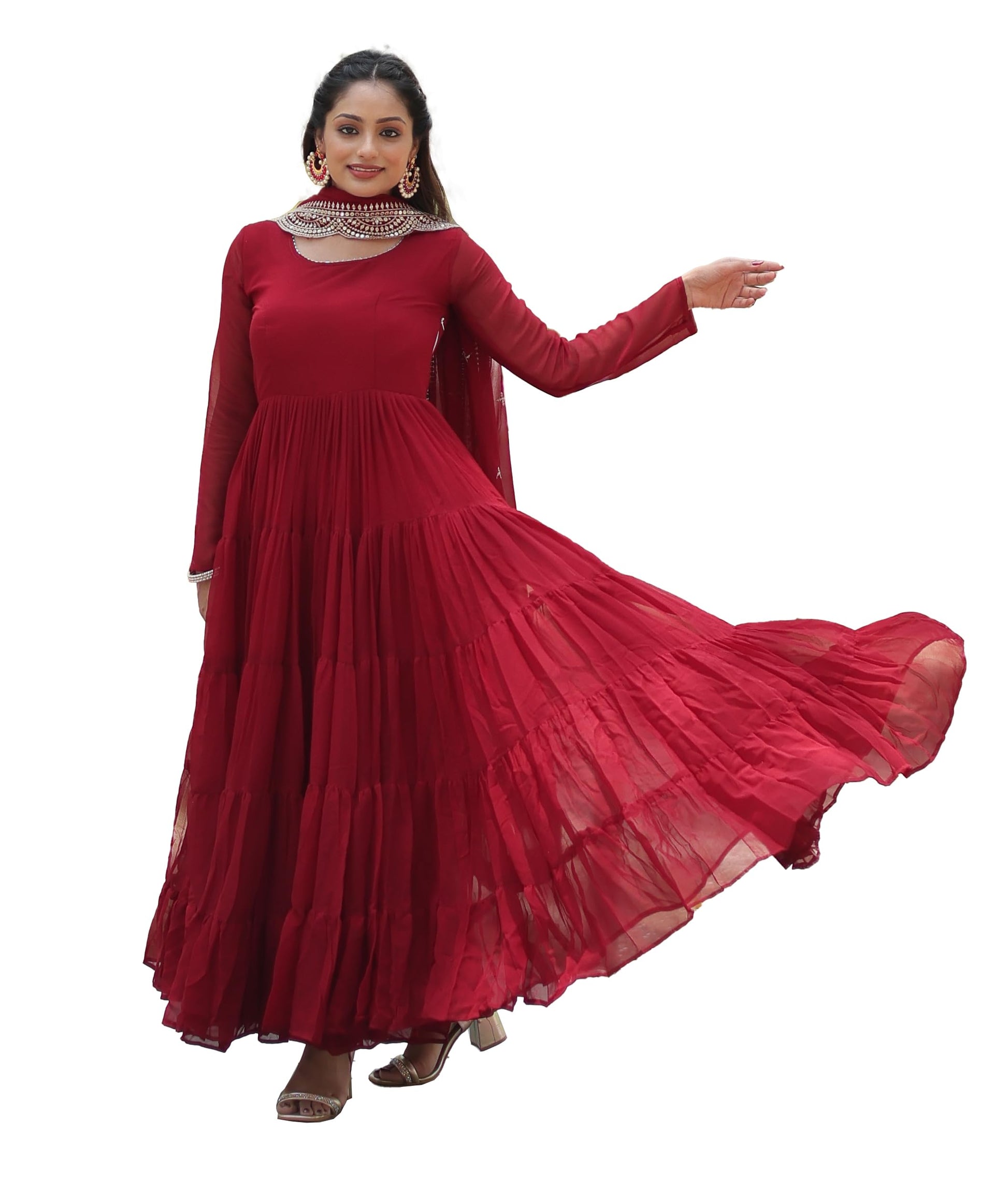 Fashion Basket WomenS Georgette Solid Anarkali Dress Maroon