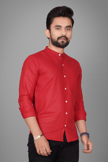 Besix MenS Cotton Solid Shirt With Mandarin Collared Full Sleeve Button Closure Curved Hem Straight Length And One Pocket | Mdr