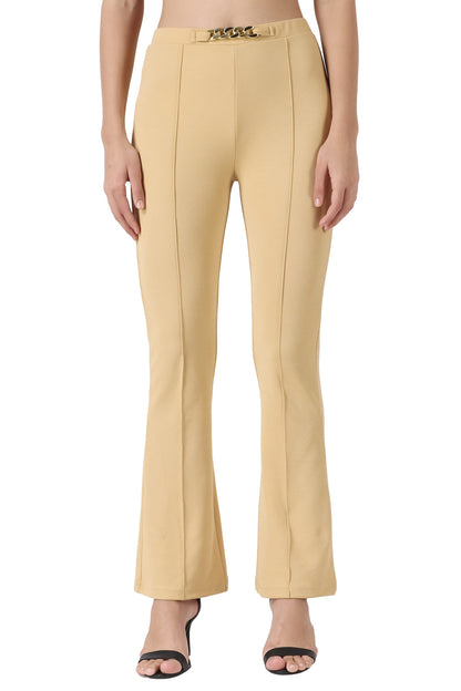 POPWINGS Solid Full-Length Polyester Regular-Fit Trouser Pants for Women for Casual and Semi Formal Wear Golden Skin