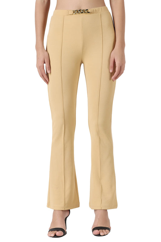 POPWINGS Solid Full-Length Polyester Regular-Fit Trouser Pants for Women for Casual and Semi Formal Wear Golden Skin